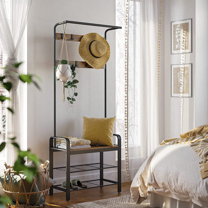 Vintage Coat Rack Shoe Bench, Wood Look Accent Furniture and Metal Frame Tristar Online