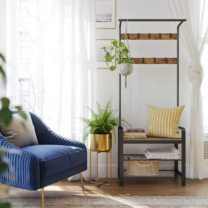 Vintage Coat Rack Shoe Bench, Wood Look Accent Furniture and Metal Frame Tristar Online