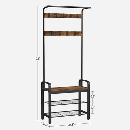 Vintage Coat Rack Shoe Bench, Wood Look Accent Furniture and Metal Frame Tristar Online