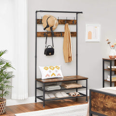 Coat Rack Stand with 9 Hooks and Shoe Rack with Industrial Style Sturdy Steel Frame Tristar Online