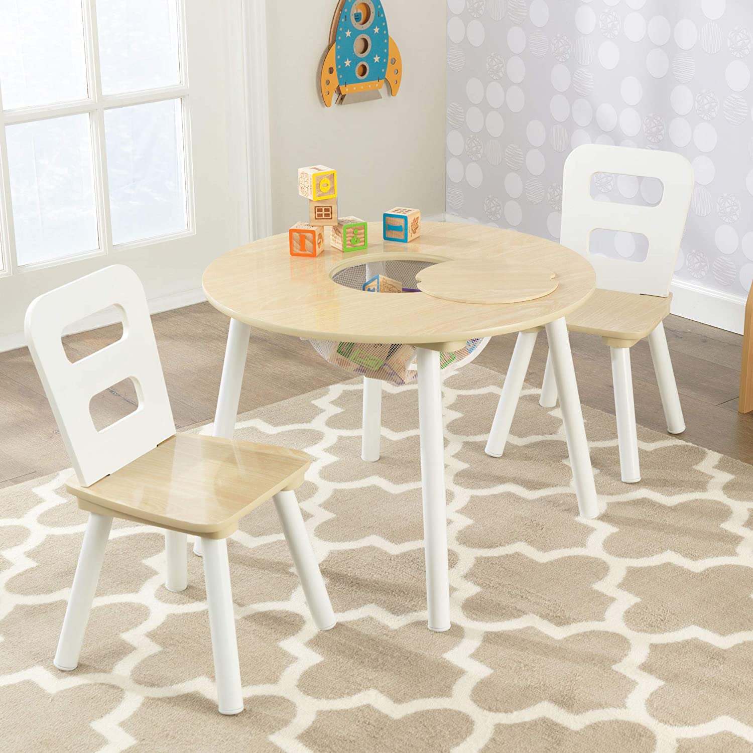 Round Table and 2 Chair Set for children (White Natural) Tristar Online