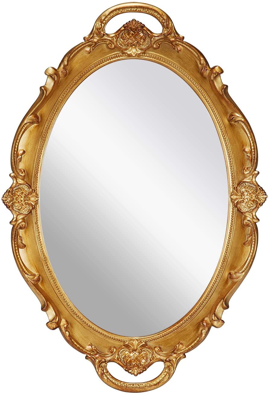 CARLA HOME Oval Antique Gold 25 x 38 cm Vintage Carved Hanging Wall Mirror for Bedroom and Living-Room Tristar Online