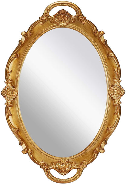 CARLA HOME Oval Antique Gold 25 x 38 cm Vintage Carved Hanging Wall Mirror for Bedroom and Living-Room Tristar Online