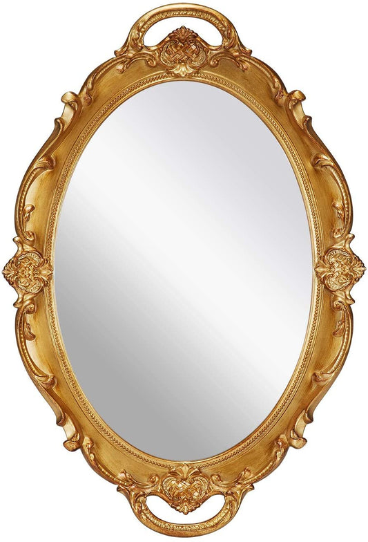 CARLA HOME Oval Antique Gold 25 x 38 cm Vintage Carved Hanging Wall Mirror for Bedroom and Living-Room Tristar Online