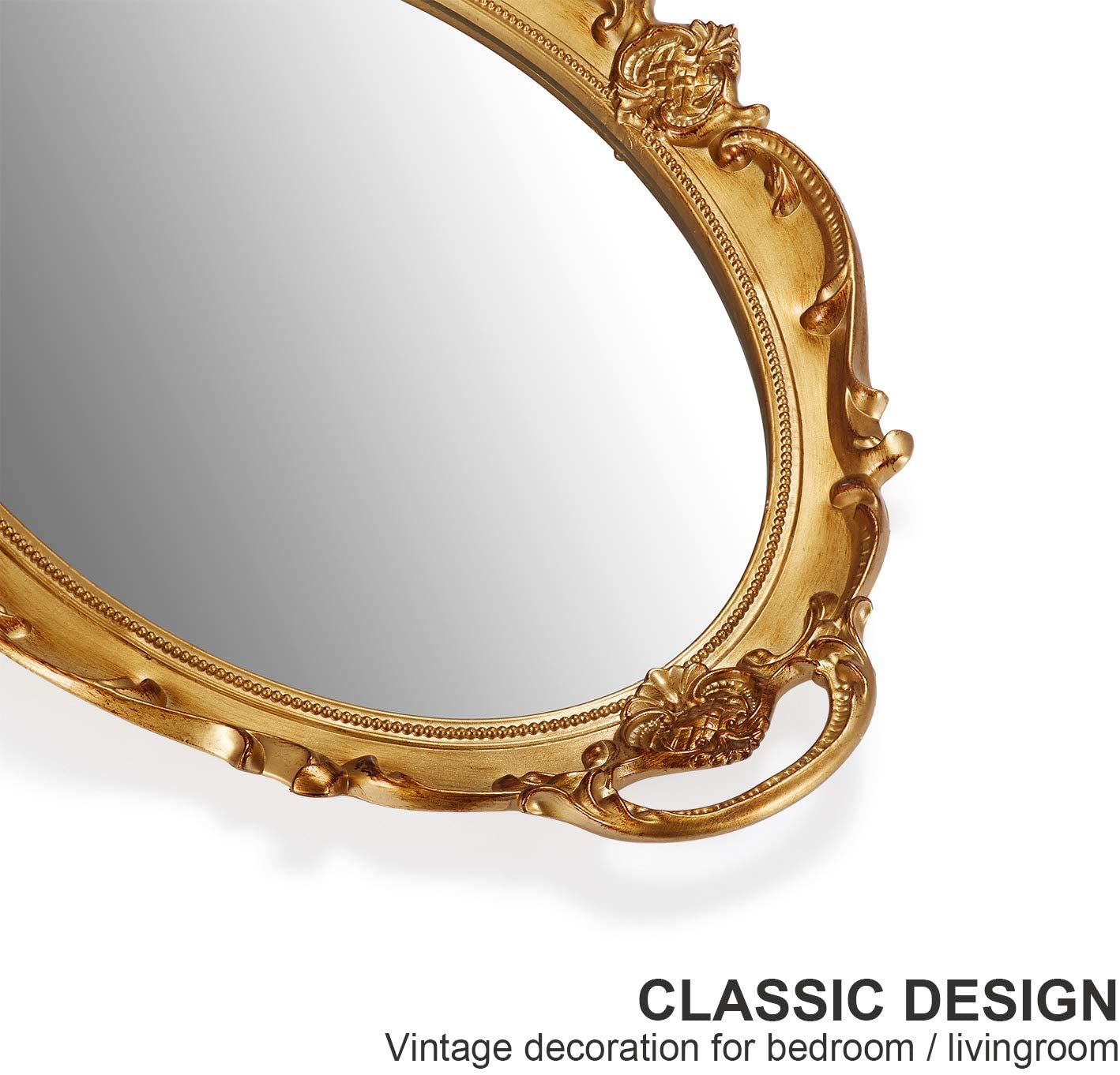 CARLA HOME Oval Antique Gold 25 x 38 cm Vintage Carved Hanging Wall Mirror for Bedroom and Living-Room Tristar Online