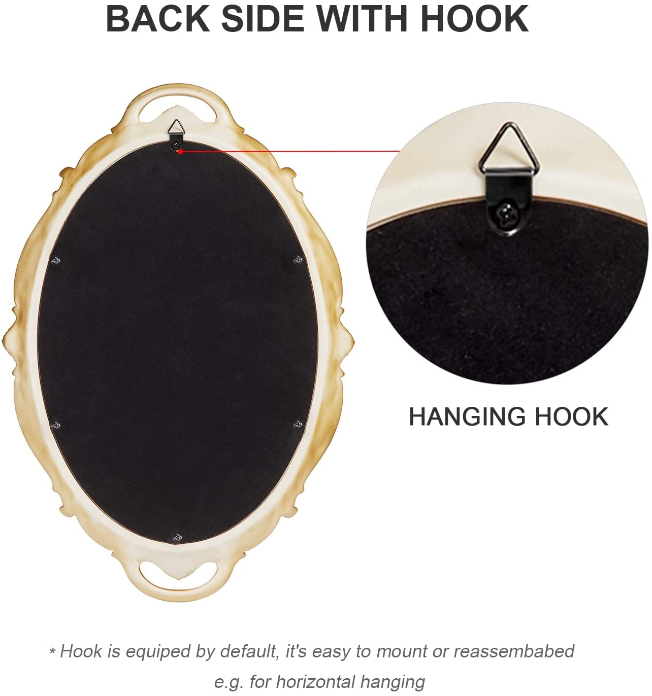 CARLA HOME Oval Antique Gold 25 x 38 cm Vintage Carved Hanging Wall Mirror for Bedroom and Living-Room Tristar Online