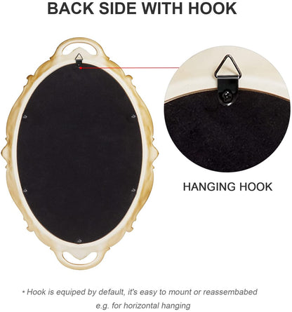 CARLA HOME Oval Antique Gold 25 x 38 cm Vintage Carved Hanging Wall Mirror for Bedroom and Living-Room Tristar Online
