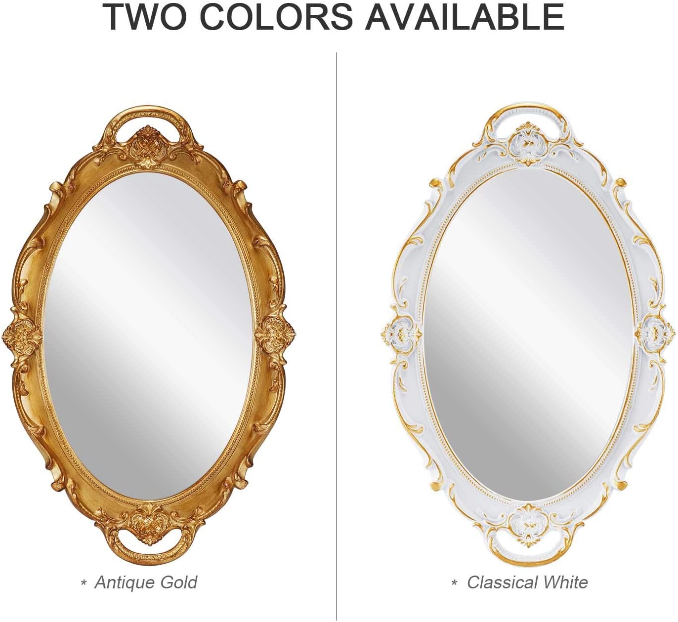 CARLA HOME Oval Antique Gold 25 x 38 cm Vintage Carved Hanging Wall Mirror for Bedroom and Living-Room Tristar Online