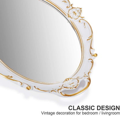 CARLA HOME Oval Antique White 25 x 38 cm Vintage Carved Hanging Wall Mirror for Bedroom and Living-Room Tristar Online