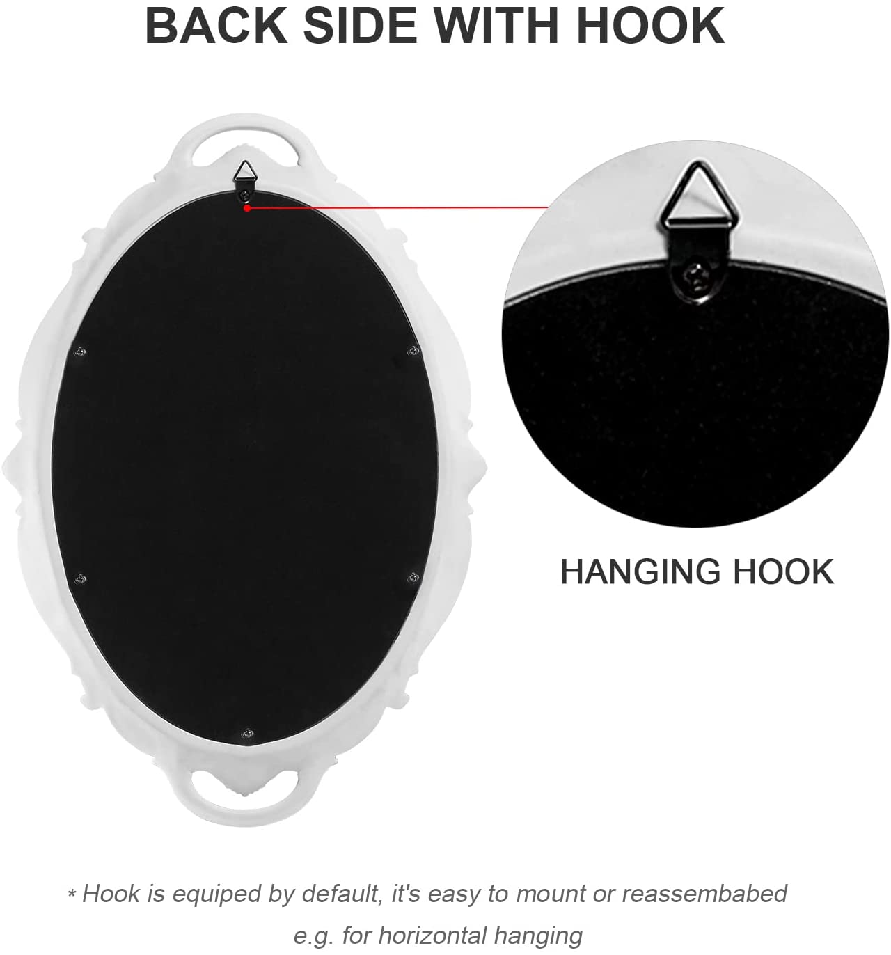 CARLA HOME Oval Antique White 25 x 38 cm Vintage Carved Hanging Wall Mirror for Bedroom and Living-Room Tristar Online