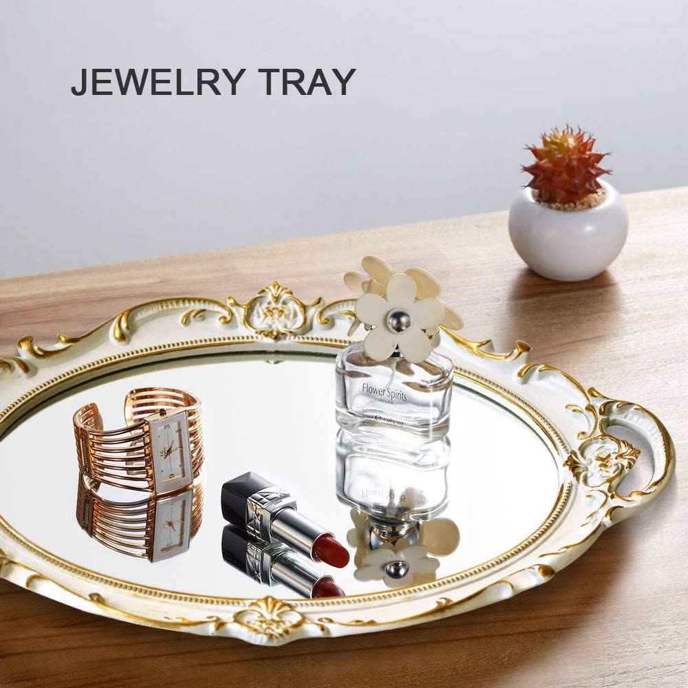 CARLA HOME Oval Antique White 25 x 38 cm Vintage Carved Hanging Wall Mirror for Bedroom and Living-Room Tristar Online