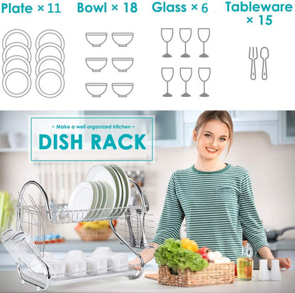 CARLA HOME 2 Tier Dish Rack with Drain Board for Kitchen Counter and Plated Chrome Dish Dryer Silver 42 x 25,5 x 38 cm Tristar Online