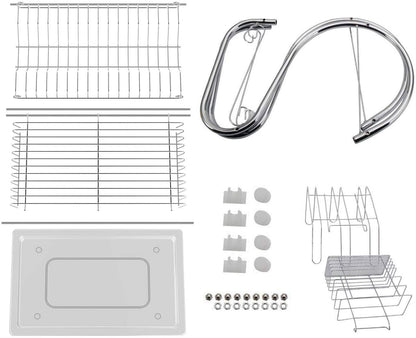 CARLA HOME 2 Tier Dish Rack with Drain Board for Kitchen Counter and Plated Chrome Dish Dryer Silver 42 x 25,5 x 38 cm Tristar Online