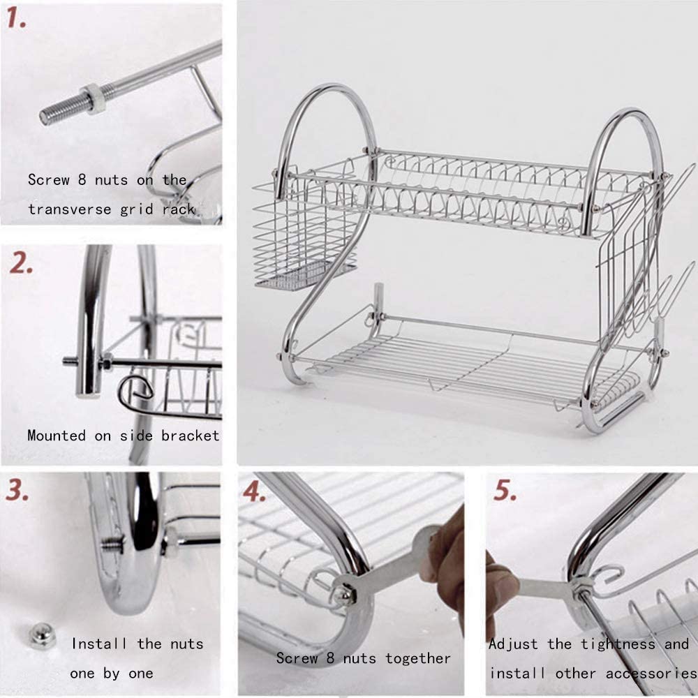 CARLA HOME 2 Tier Dish Rack with Drain Board for Kitchen Counter and Plated Chrome Dish Dryer Silver 42 x 25,5 x 38 cm Tristar Online