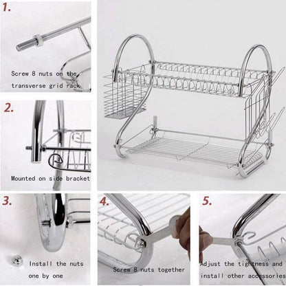 CARLA HOME 2 Tier Dish Rack with Drain Board for Kitchen Counter and Plated Chrome Dish Dryer Silver 42 x 25,5 x 38 cm Tristar Online
