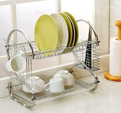 CARLA HOME 2 Tier Dish Rack with Drain Board for Kitchen Counter and Plated Chrome Dish Dryer Silver 42 x 25,5 x 38 cm Tristar Online