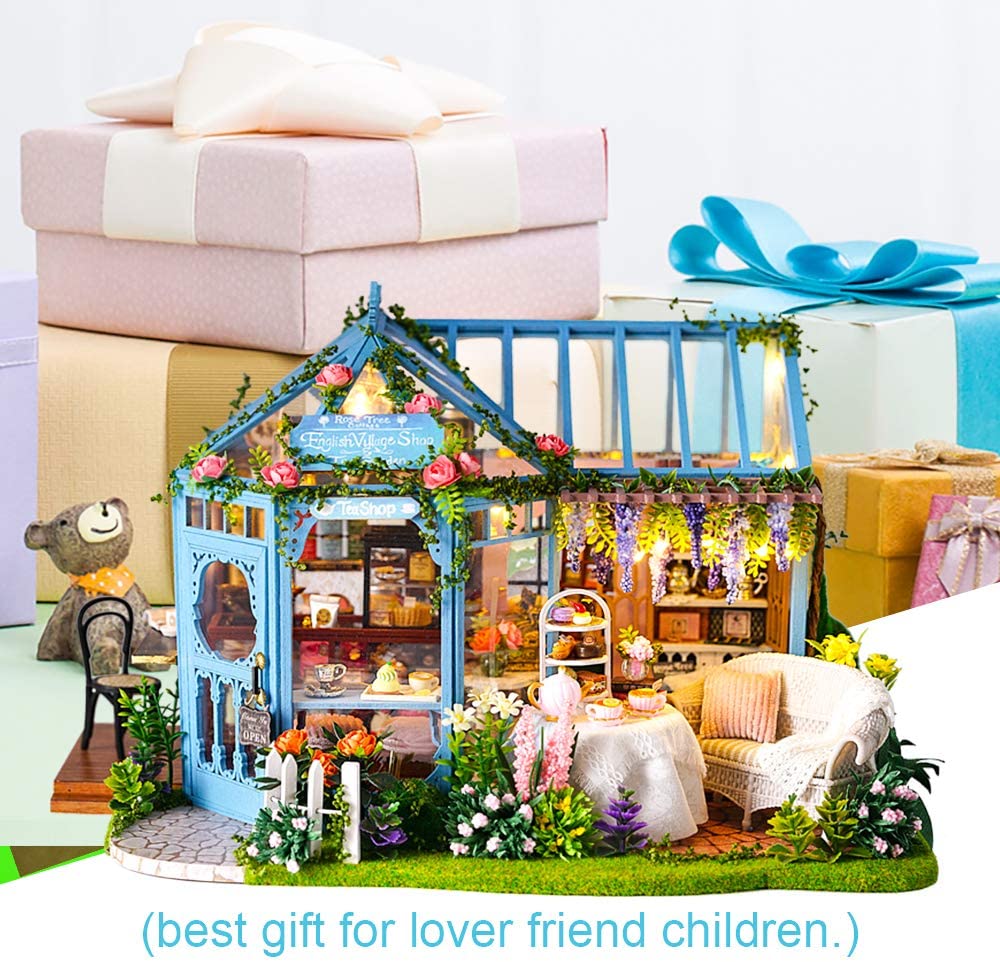 Dollhouse Miniature with Furniture Kit Plus Dust Proof and Music Movement - Rosa Garden Tea Tristar Online