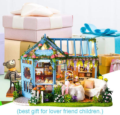 Dollhouse Miniature with Furniture Kit Plus Dust Proof and Music Movement - Rosa Garden Tea Tristar Online