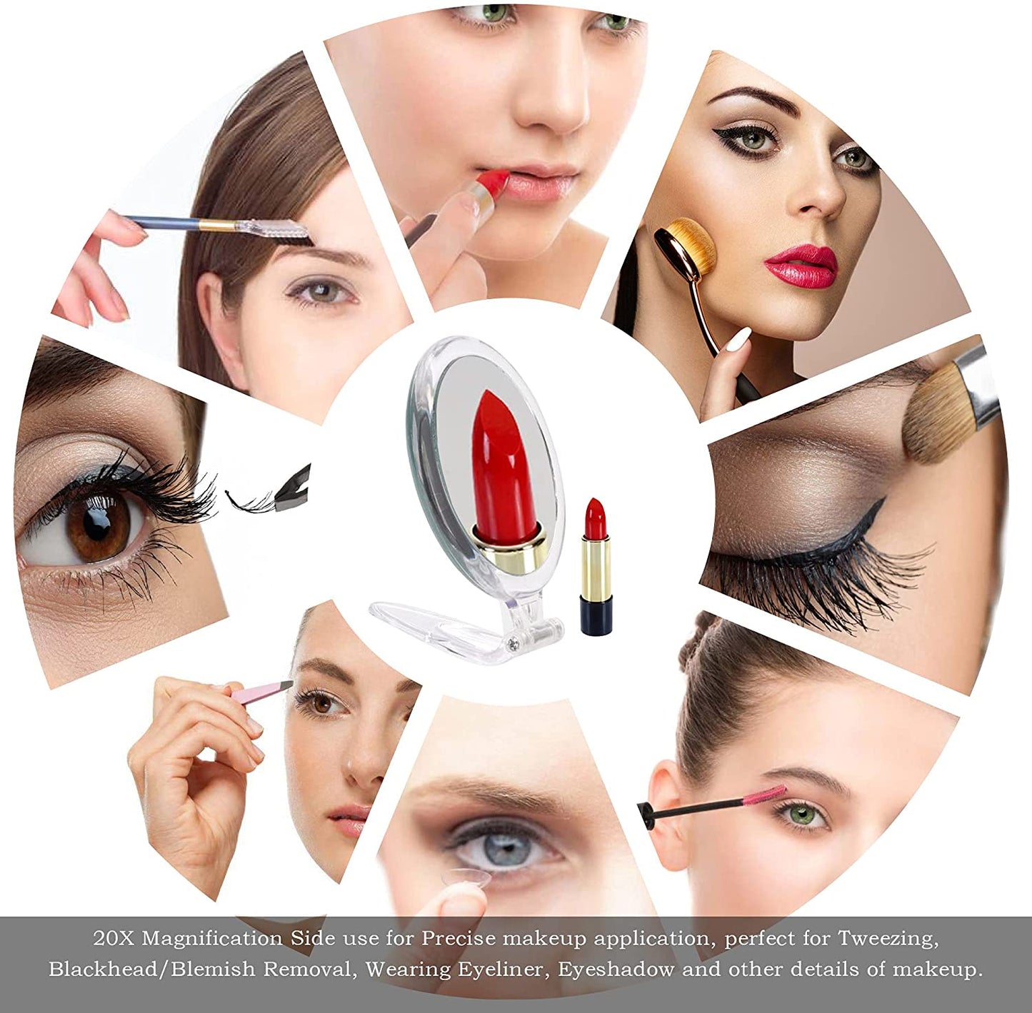 20X Magnifying Hand Mirror Two Sided Use for Makeup Application, Tweezing, and Blackhead/Blemish Removal (15 cm) Tristar Online