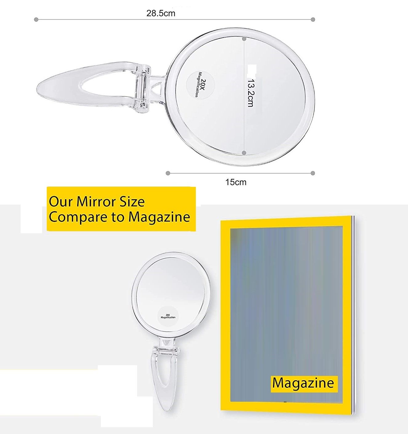 20X Magnifying Hand Mirror Two Sided Use for Makeup Application, Tweezing, and Blackhead/Blemish Removal (15 cm) Tristar Online