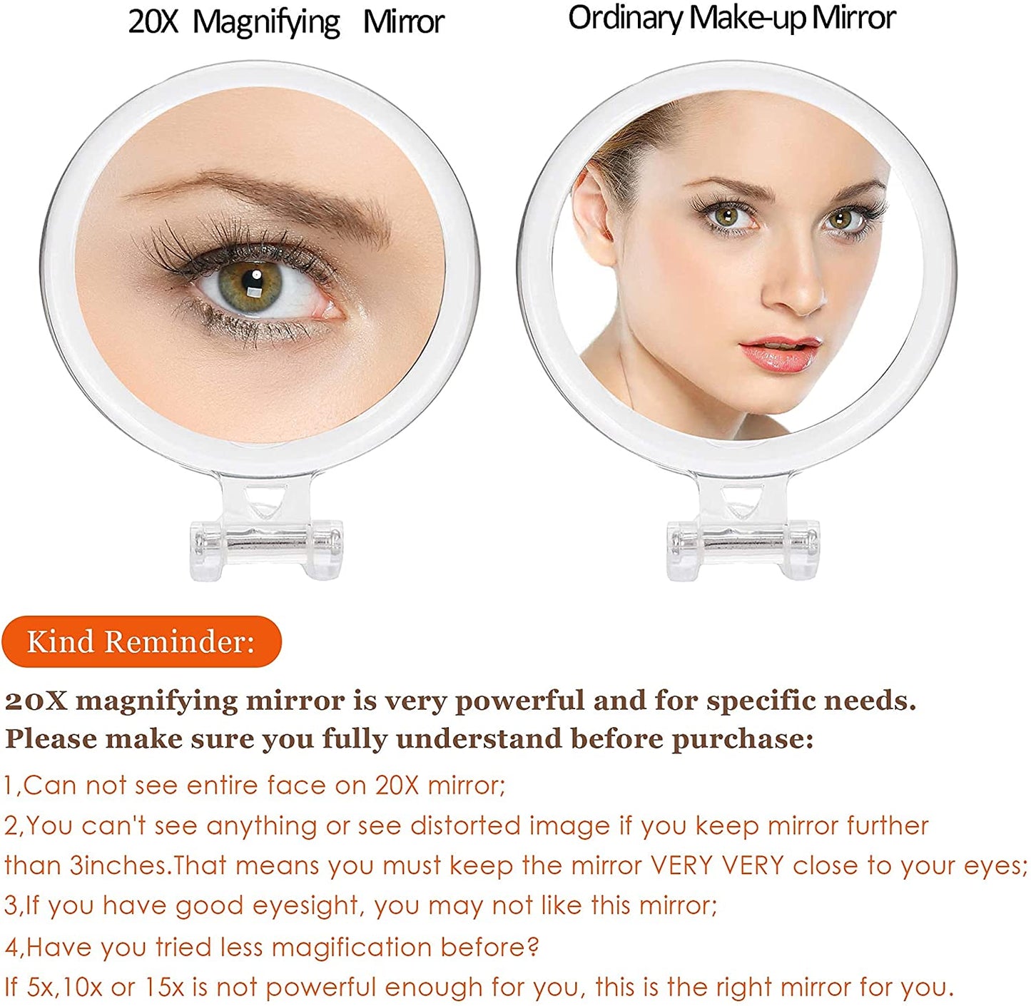 20X Magnifying Hand Mirror Two Sided Use for Makeup Application, Tweezing, and Blackhead/Blemish Removal (15 cm) Tristar Online