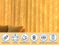 USB Powered 300 LED Curtain String Light with 8 Modes and Remote Control for Bedroom Party Wedding Decorations Tristar Online