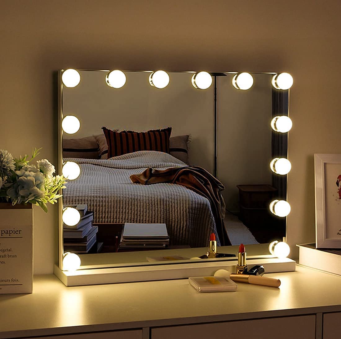 Hollywood Vanity Style LED Makeup Lights Mirror with 3 Color Modes Lights with 10 Dimmable Bulbs (Mirror Not Include) Tristar Online
