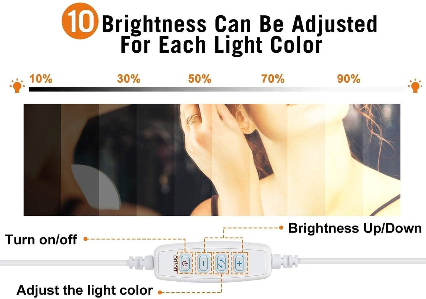 Hollywood Vanity Style LED Makeup Lights Mirror with 3 Color Modes Lights with 10 Dimmable Bulbs (Mirror Not Include) Tristar Online