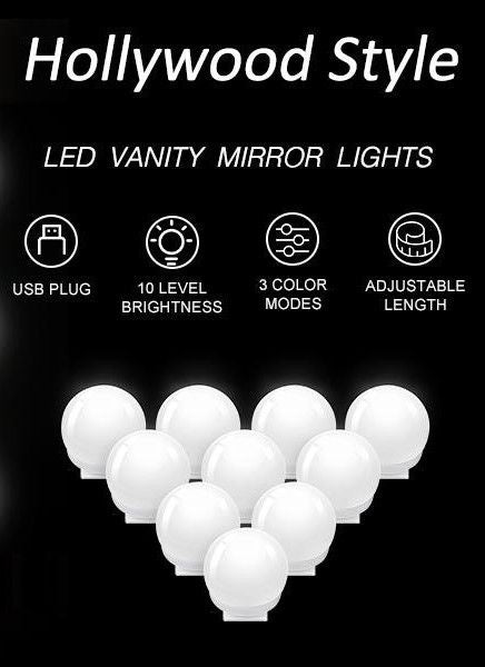 Hollywood Vanity Style LED Makeup Lights Mirror with 3 Color Modes Lights with 10 Dimmable Bulbs (Mirror Not Include) Tristar Online