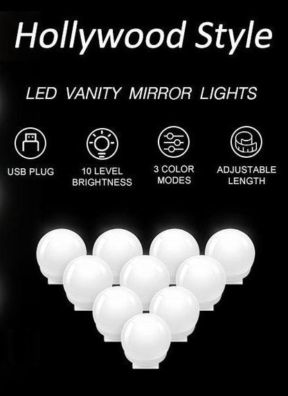 Hollywood Vanity Style LED Makeup Lights Mirror with 3 Color Modes Lights with 10 Dimmable Bulbs (Mirror Not Include) Tristar Online