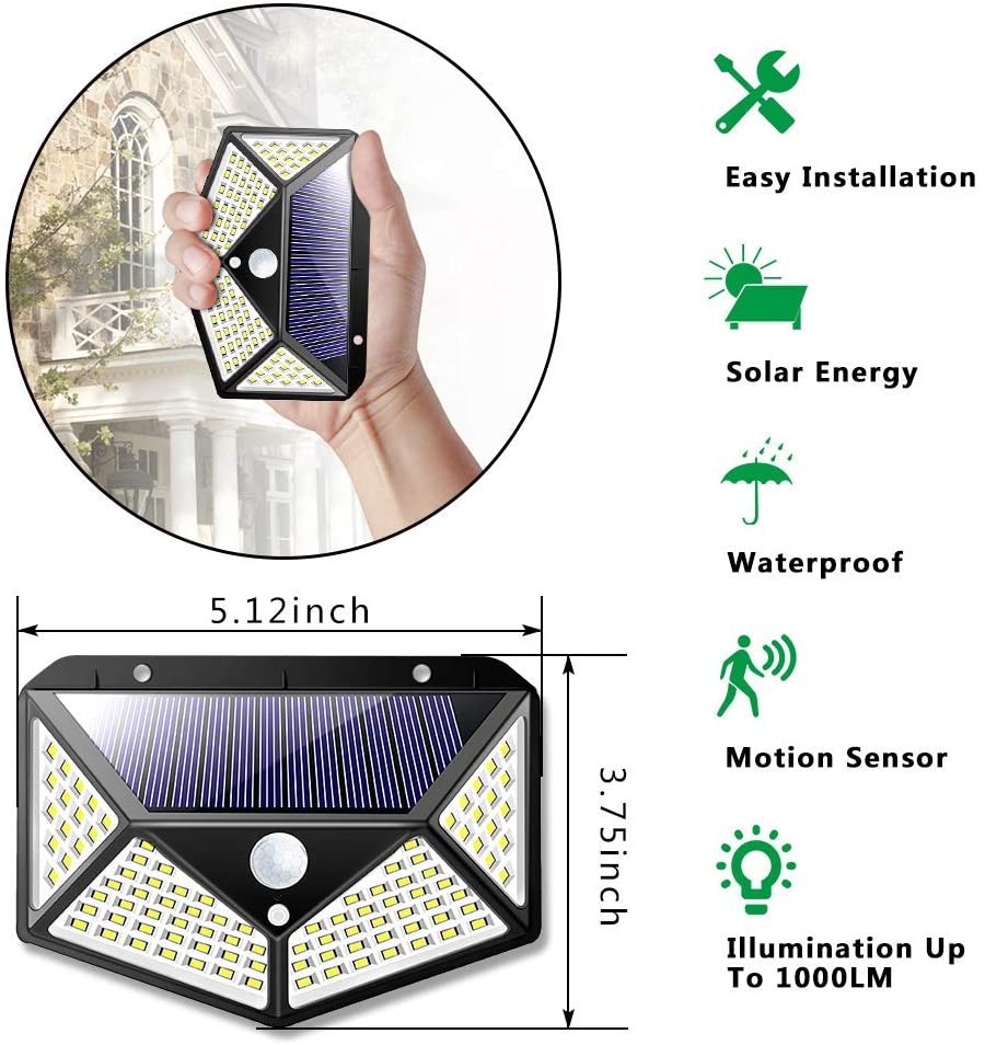100 Waterproof LED Motion Sensor Solar Security Lights Outdoor (2pack) Tristar Online