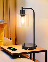 2x Pack Industrial Table Lamp with 2 USB Port for Bedside Nightstand Desk and Living Room Office (Bulb not Included) Tristar Online