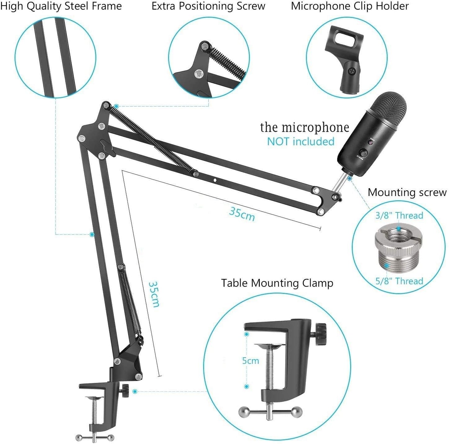 Microphone Radio Broadcasting Stand with 3/8"to 5/8" Screw Adapter and Windscreen Pop Filter Tristar Online