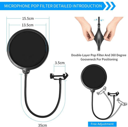 Microphone Radio Broadcasting Stand with 3/8"to 5/8" Screw Adapter and Windscreen Pop Filter Tristar Online