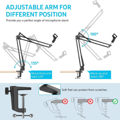 Microphone Radio Broadcasting Stand with 3/8"to 5/8" Screw Adapter and Windscreen Pop Filter Tristar Online