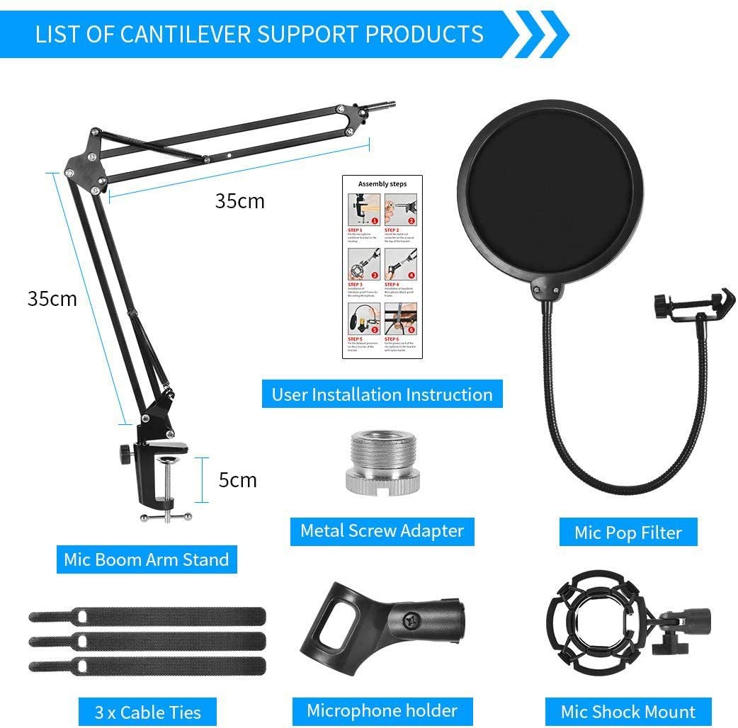 Microphone Radio Broadcasting Stand with 3/8"to 5/8" Screw Adapter and Windscreen Pop Filter Tristar Online
