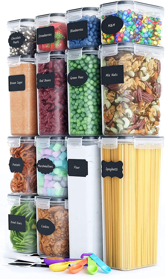 14 Pieces Airtight Food Storage and BPA Free Plastic with Easy Lock Black Lids Labels for Kitchen Tristar Online