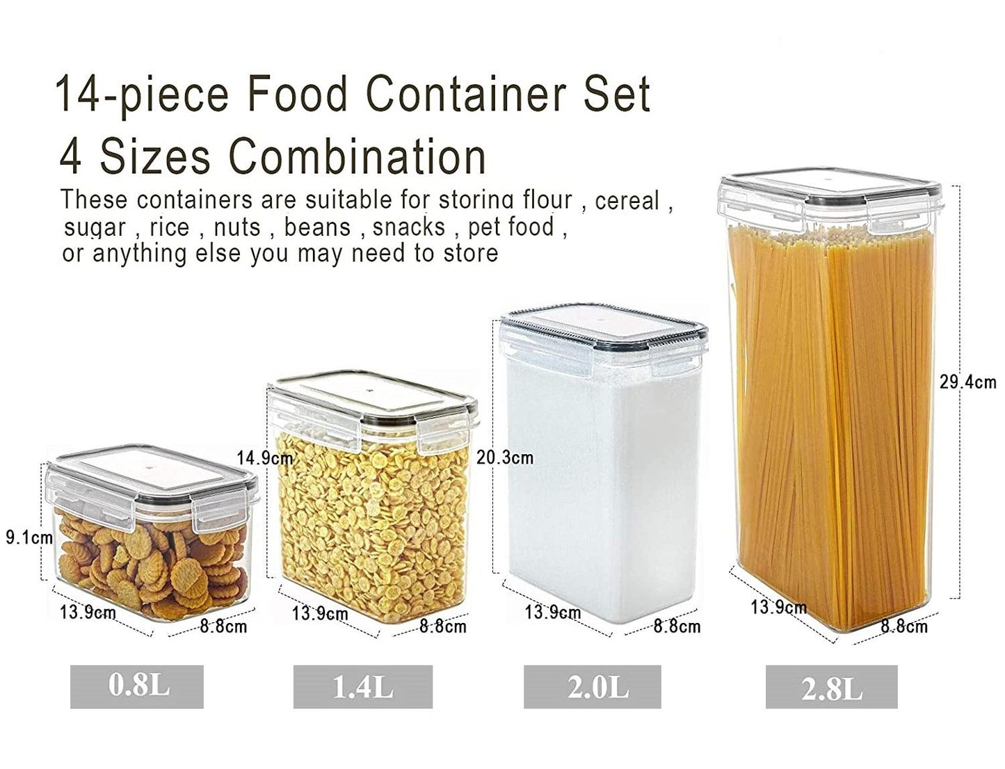 14 Pieces Airtight Food Storage and BPA Free Plastic with Easy Lock Black Lids Labels for Kitchen Tristar Online
