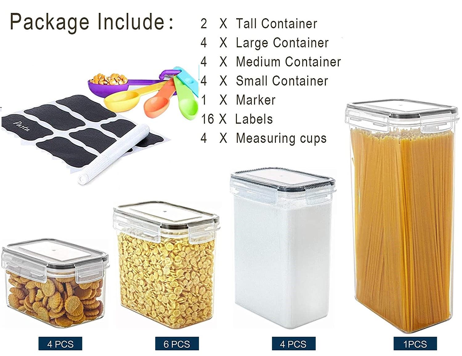 14 Pieces Airtight Food Storage and BPA Free Plastic with Easy Lock Black Lids Labels for Kitchen Tristar Online