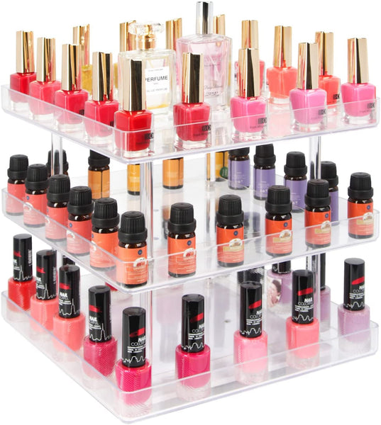 3 Tier 360 Rotating Display Rack Organizer Stand for Clear Nail Polish and Makeup Cosmetics with Acrylic Guard Tristar Online