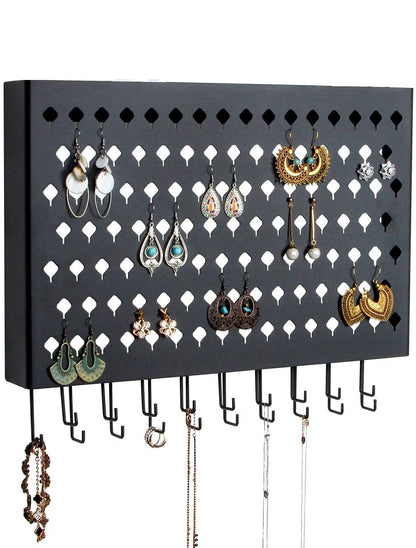 Wall Mount Earring Jewelry Hanger Organizer Holder with 109 Holes and 19 Hooks (Black) Tristar Online