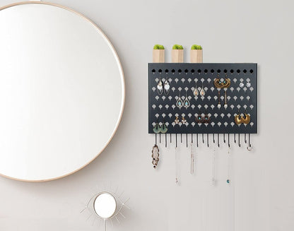 Wall Mount Earring Jewelry Hanger Organizer Holder with 109 Holes and 19 Hooks (Black) Tristar Online
