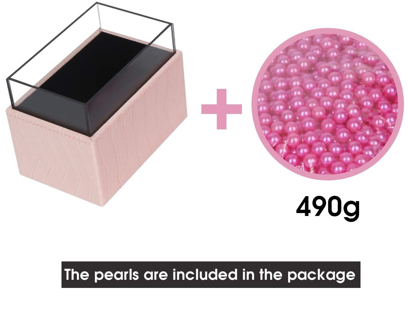Leather Makeup Brush Cosmetic Organiser Storage Box with Pink Pearls and Acrylic Cover (Pink) Tristar Online