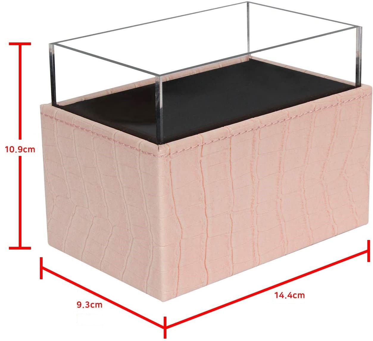 Leather Makeup Brush Cosmetic Organiser Storage Box with Pink Pearls and Acrylic Cover (Pink) Tristar Online