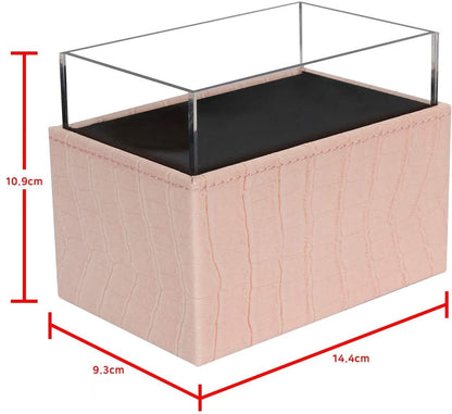 Leather Makeup Brush Cosmetic Organiser Storage Box with Pink Pearls and Acrylic Cover (Pink) Tristar Online