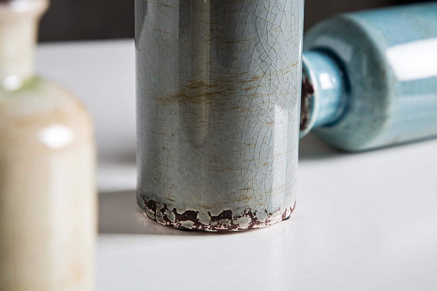 Ceramic Vases Set of 3 Crackled Finish Blue Farmhouse for Home D�cor Tristar Online