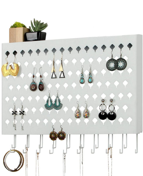 Wall Mount Earring Jewelry Hanger Organizer Holder with 109 Holes and 19 Hooks (White) Tristar Online