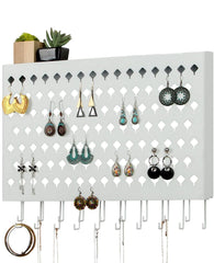 Wall Mount Earring Jewelry Hanger Organizer Holder with 109 Holes and 19 Hooks (White) Tristar Online