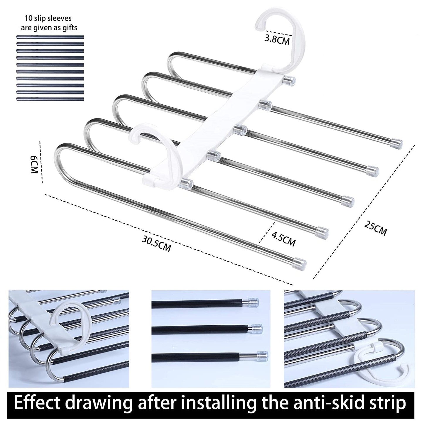 2 Pack Adjustable Multi-Layer 5 in 1 Pants Hanger for Wardrobe and Home Storage (White) Tristar Online