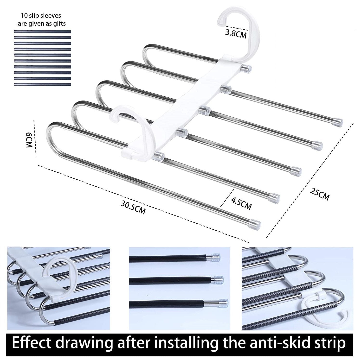 2 Pack Adjustable Multi-Layer 5 in 1 Pants Hanger for Wardrobe and Home Storage (White) Tristar Online